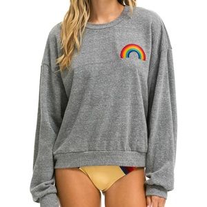 NWT Aviator Nation Rainbow Embroidery Relaxed Crew Sweatshirt